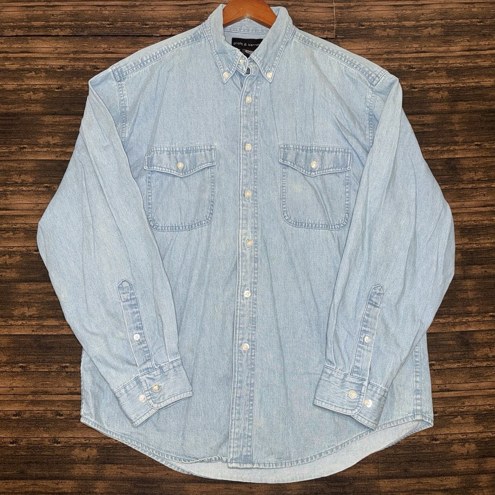 Croft & Barrow Blue Denim Button Up Long Sleeve Light Wash Men's Size M Workwear
